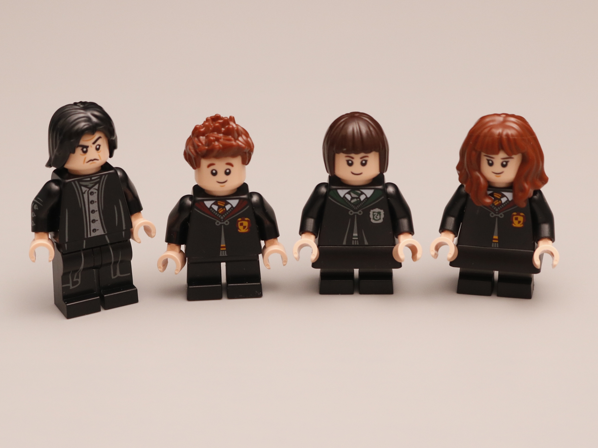 Professor Severus Snape, Seamus Finnigan, Pansy Parkinson. and Hermione minifigures